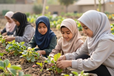 Children tending a community garden